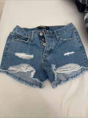 Rewash Light Blue Distressed High-Waist Jean Shorts